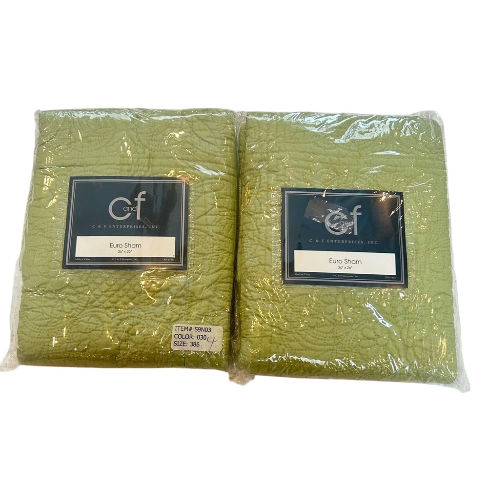 C&F Enterprises Euro Sham Pillow‎ Cover Light Green Textured Quilted Set of 2